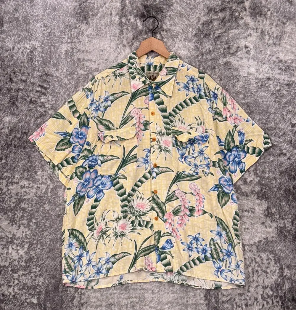 Vintage Reyn Spooner Hawaiian Shirt XL Mens Yellow Hibiscus Floral